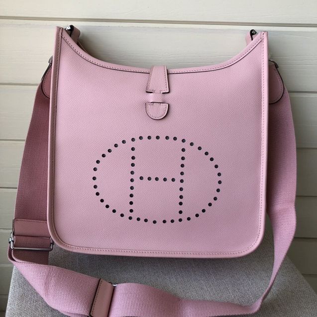 Hermes original epsom leather evelyne pm shoulder bag E28-2 pink