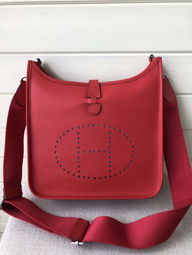 Hermes original epsom leather evelyne pm shoulder bag E28-2 red