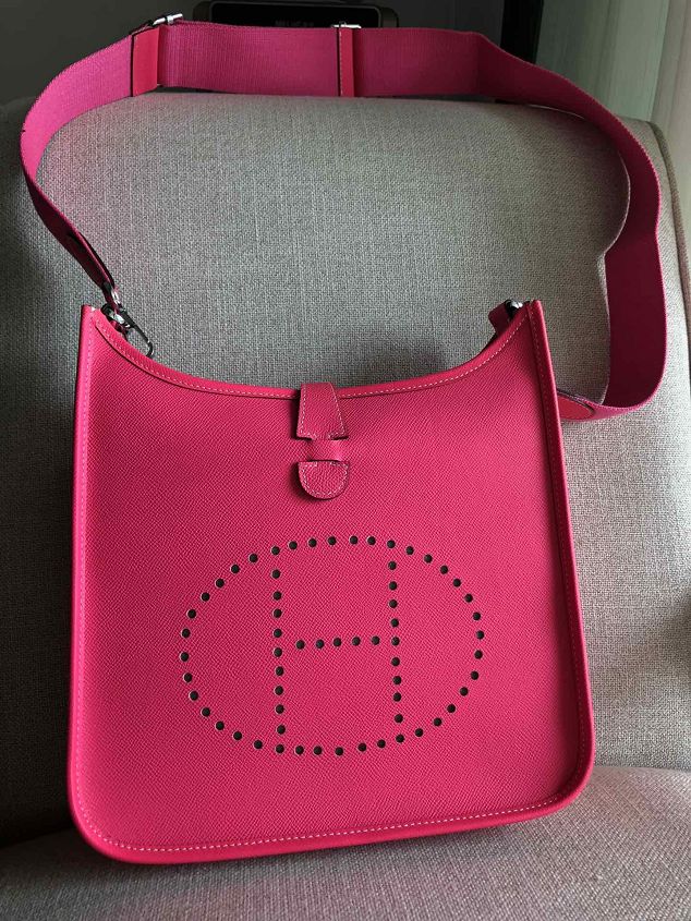 Hermes original epsom leather evelyne pm shoulder bag E28-2 rose red
