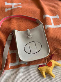 Hermes original togo leather mini evelyne tpm 17 shoulder bag E17 light grey