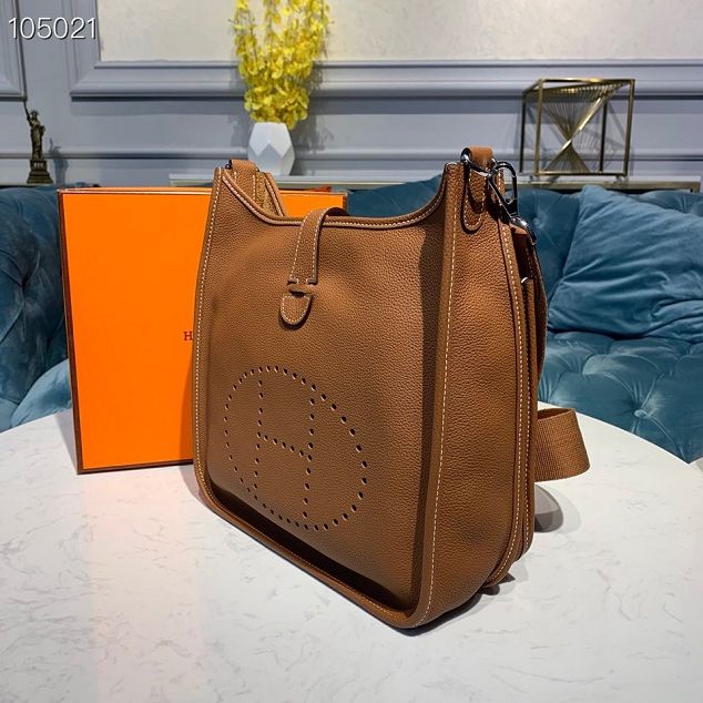 Hermes original togo leather evelyne pm shoulder bag E28 caramel