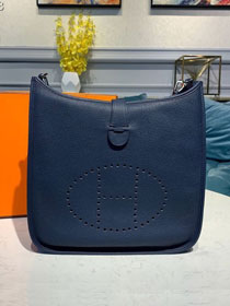 Hermes original togo leather evelyne pm shoulder bag E28 navy blue