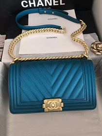 CC original grained calfskin boy handbag A67086-2 turquoise