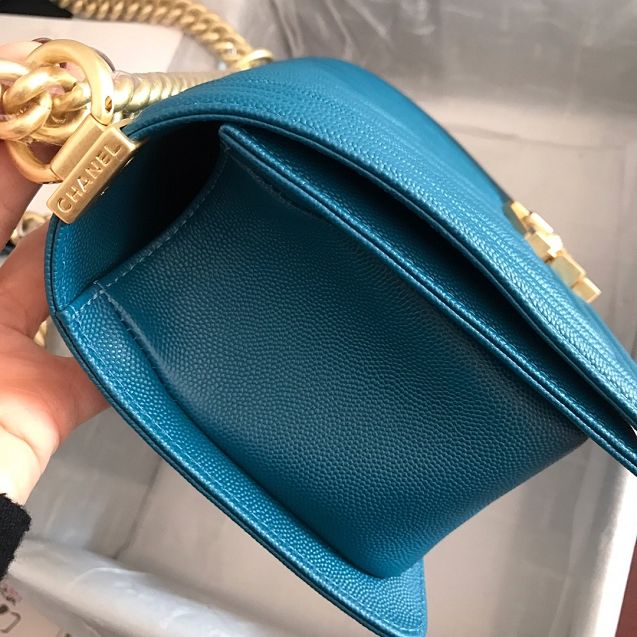 CC original grained calfskin boy handbag A67086-2 turquoise