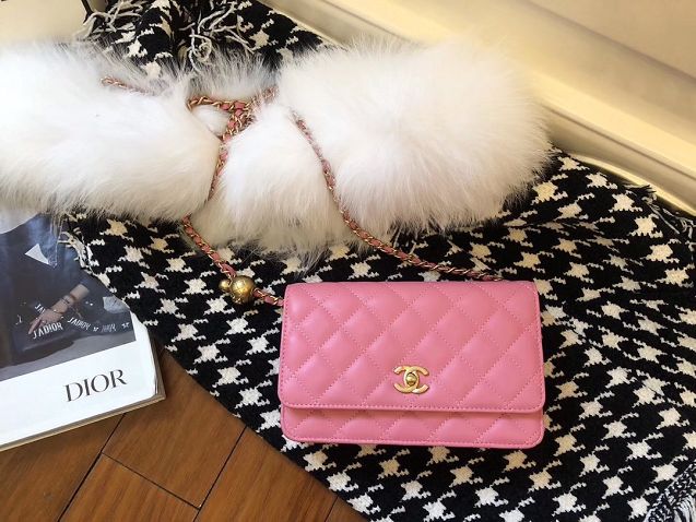 2020 CC original lambskin wallet on chain AP1450 pink