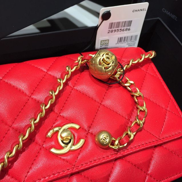 2020 CC original lambskin wallet on chain AP1450 red