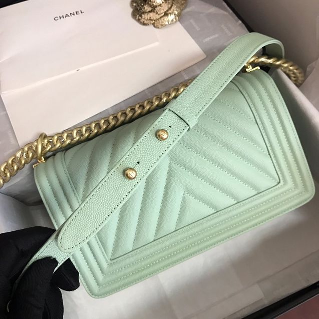 CC original grained calfskin boy handbag A67086-2 light green