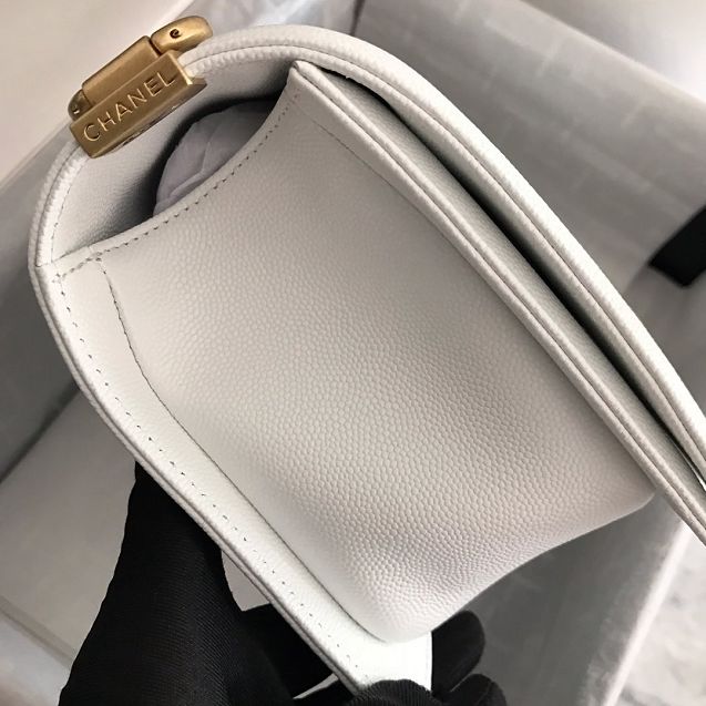 CC original grained calfskin boy handbag A67086-2 white