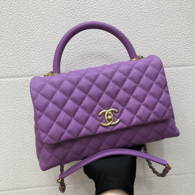 CC original grained calfskin large coco handle bag A92991 purple