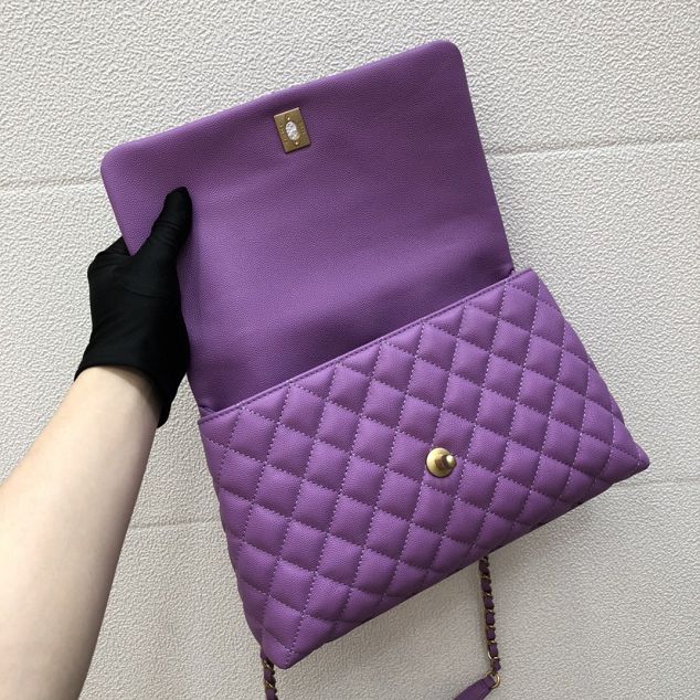 CC original grained calfskin large coco handle bag A92991 purple