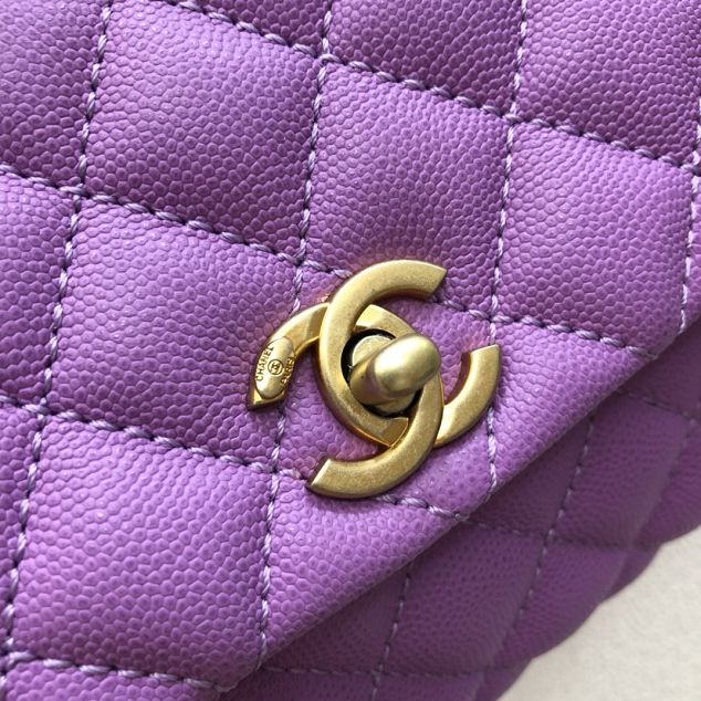 CC original grained calfskin small coco handle bag A92990 purple