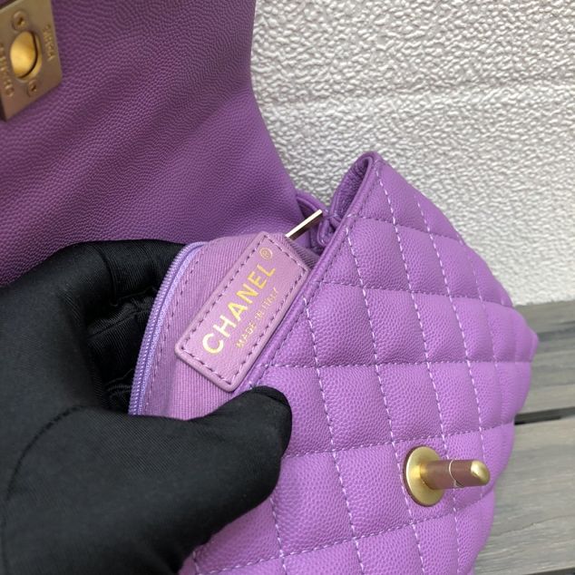 CC original grained calfskin small coco handle bag A92990 purple