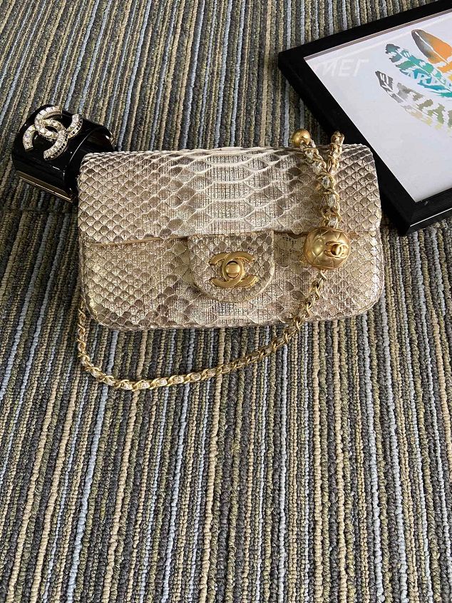 CC original python leather flap bag AS1787 apricot