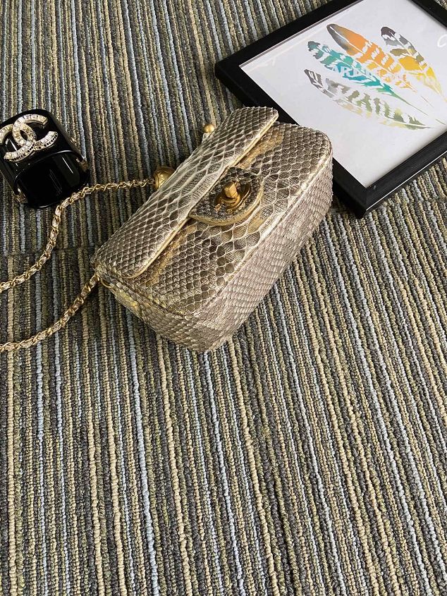 CC original python leather flap bag AS1787 apricot