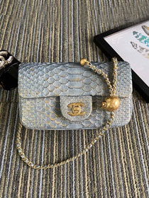 CC original python leather flap bag AS1787 light blue