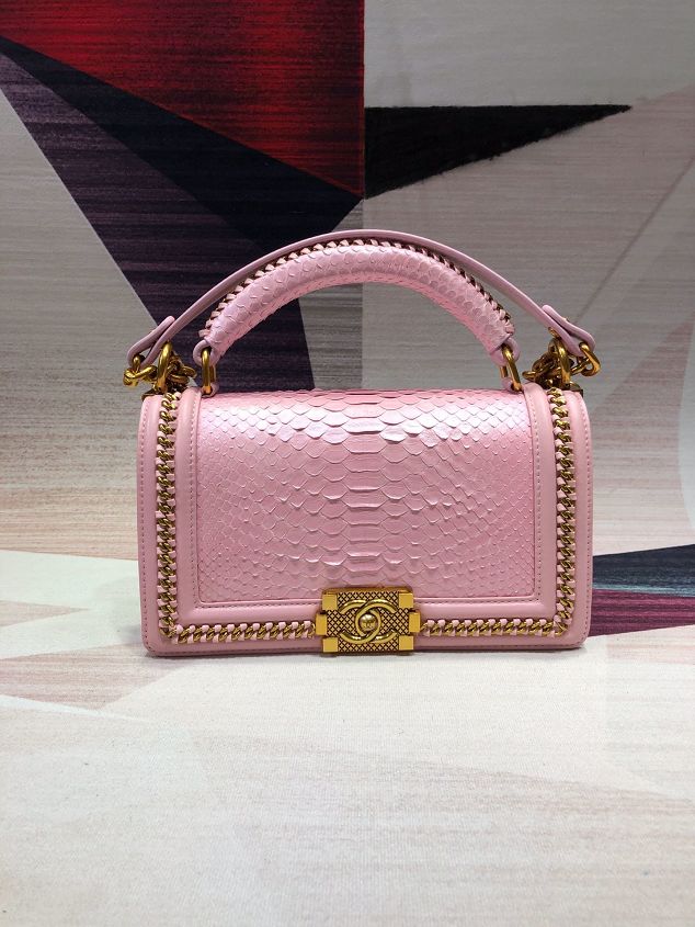 CC original python leather medium boy handbag A94804 pink