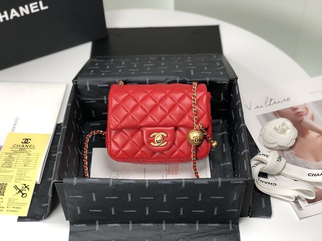 2020 CC original lambskin small flap bag AS1786 red