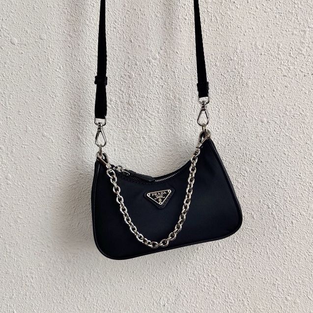 Prada original nylon mini hobo bag 1TT122 black