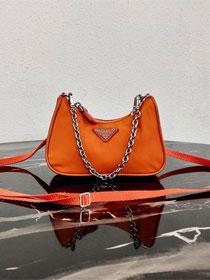 Prada original nylon mini hobo bag 1TT122 orange