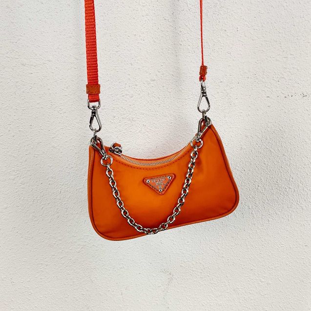 Prada original nylon mini hobo bag 1TT122 orange