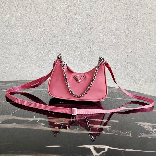 Prada original nylon mini hobo bag 1TT122 pink