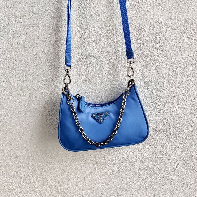 Prada original nylon mini hobo bag 1TT122 sky blue