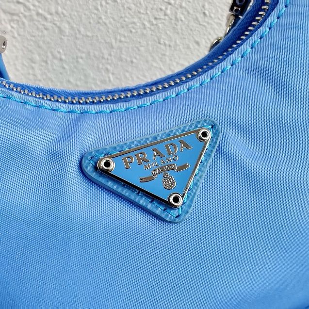 Prada original nylon mini hobo bag 1TT122 sky blue