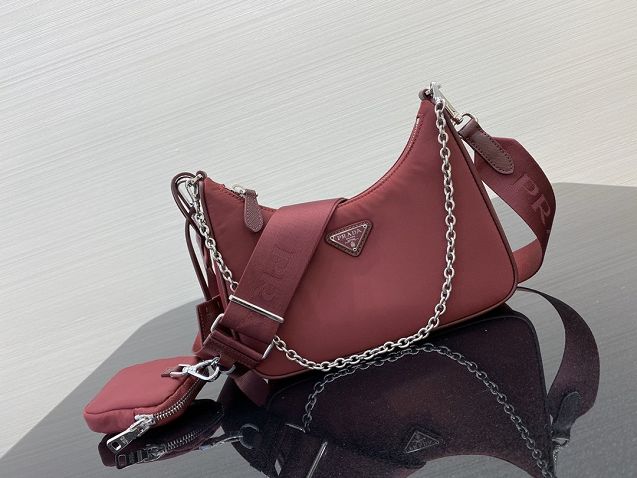 Prada original nylon shoulder bag 1BH204 bordeaux