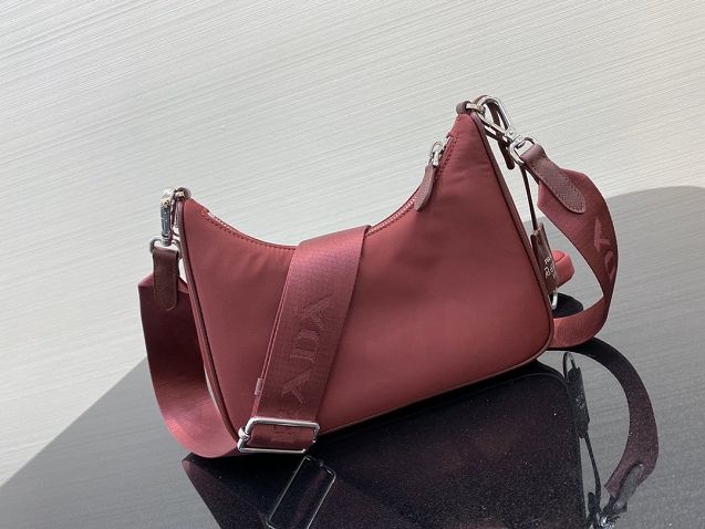 Prada original nylon shoulder bag 1BH204 bordeaux