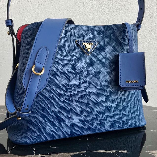 Prada original saffiano leather matinee small handbag 1BA251 blue