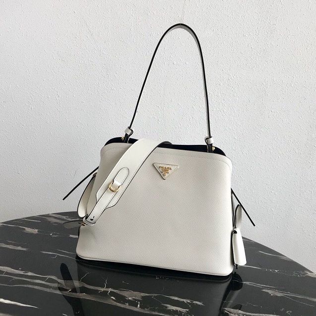 Prada original saffiano leather matinee small handbag 1BA251 white