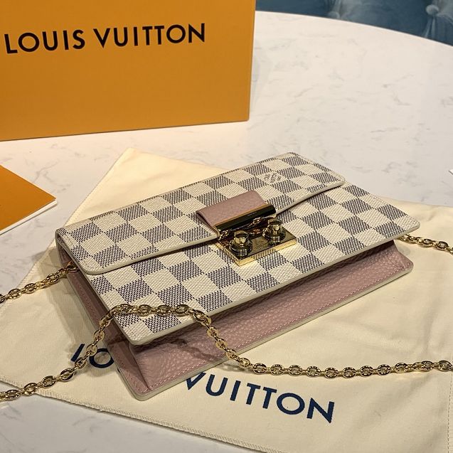 Louis vuitton original damier azur croisette chain wallet N60357 light pink