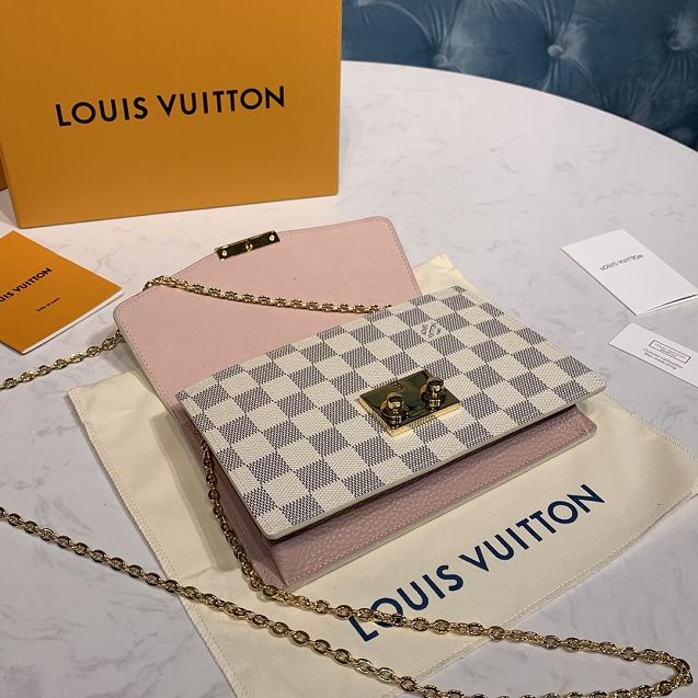 Louis vuitton original damier azur croisette chain wallet N60357 light pink
