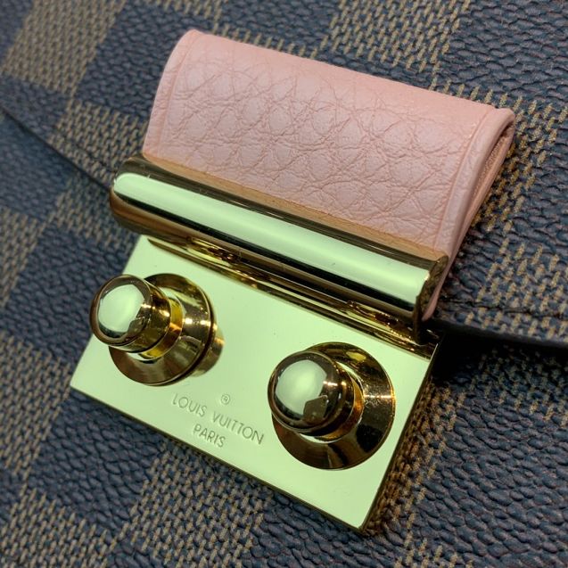 Louis vuitton original damier ebene croisette chain wallet N60287 pink