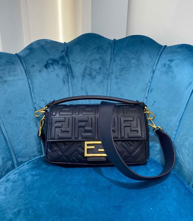 Fendi original lambskin medium baguette bag 8BR600 navy blue