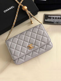 2020 CC original lambskin wallet on chain AP1450 grey