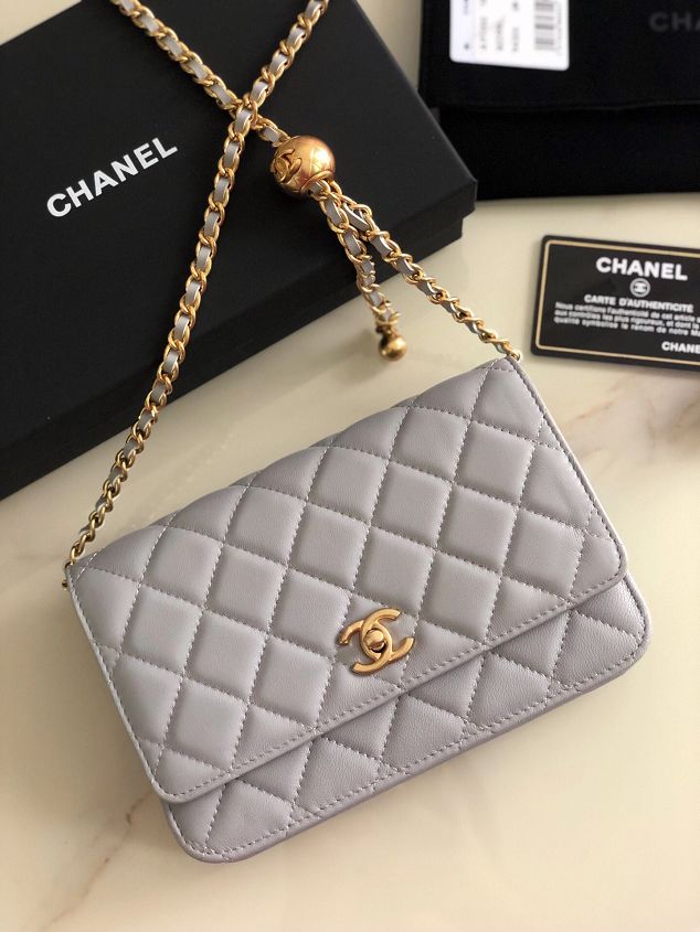 2020 CC original lambskin wallet on chain AP1450 grey