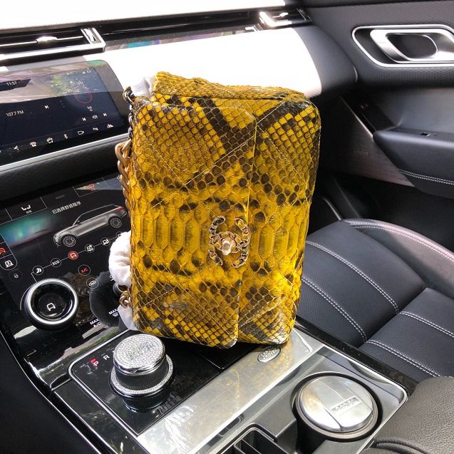 2020 CC original python leather 19 flap bag AS1160 yellow