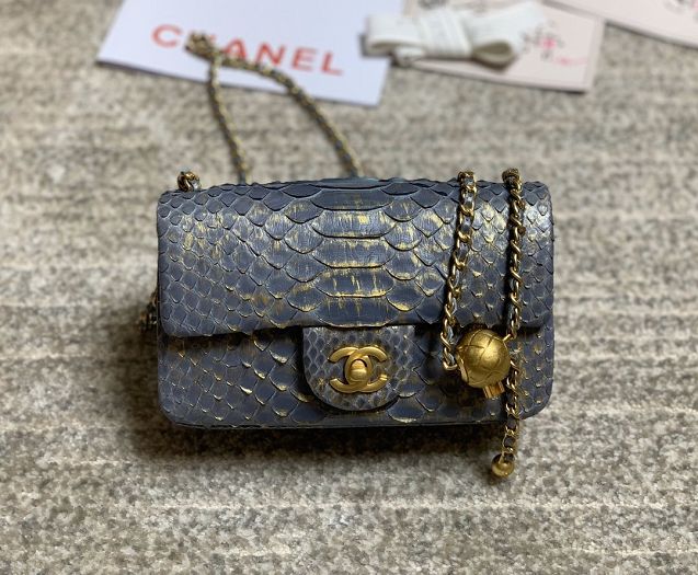 CC original python leather flap bag AS1787 dark grey&gold