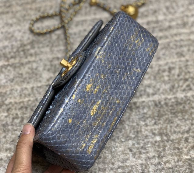 CC original python leather flap bag AS1787 dark grey&gold