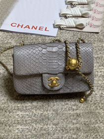 CC original python leather flap bag AS1787 grey