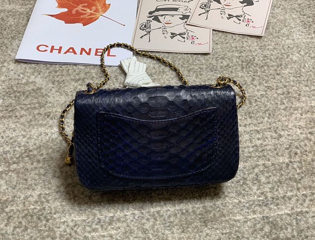 CC original python leather flap bag AS1787 navy blue