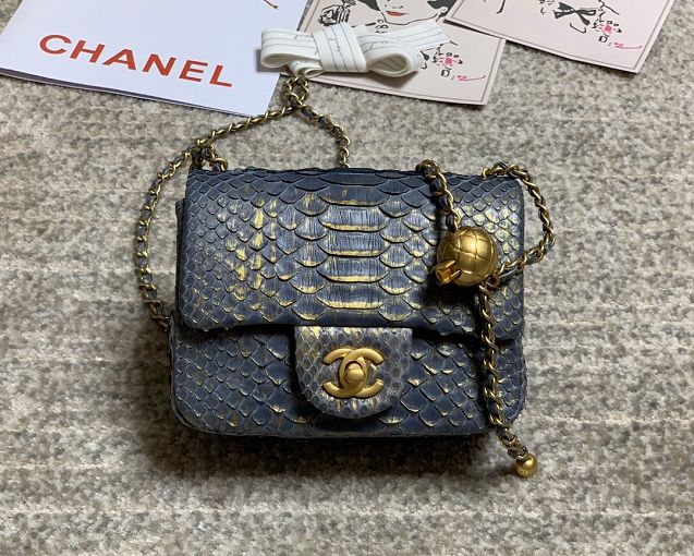 CC original python leather small flap bag AS1786 dark grey&gold