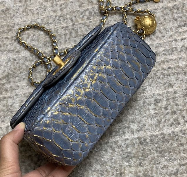 CC original python leather small flap bag AS1786 dark grey&gold