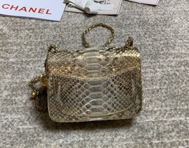 CC original python leather small flap bag AS1786 gold