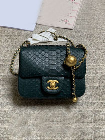 CC original python leather small flap bag AS1786 green