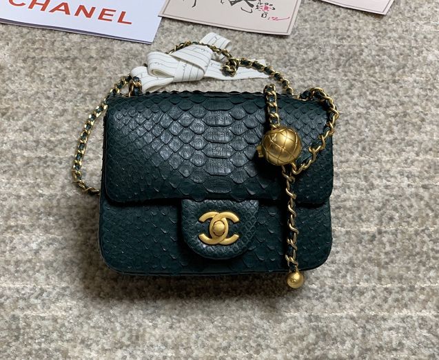 CC original python leather small flap bag AS1786 green