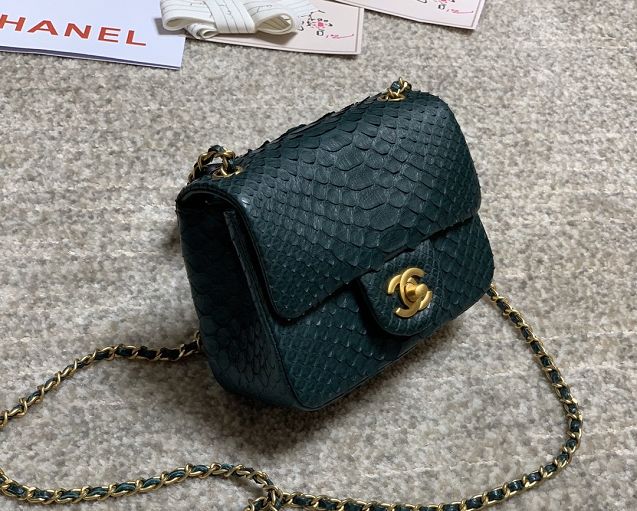 CC original python leather small flap bag AS1786 green