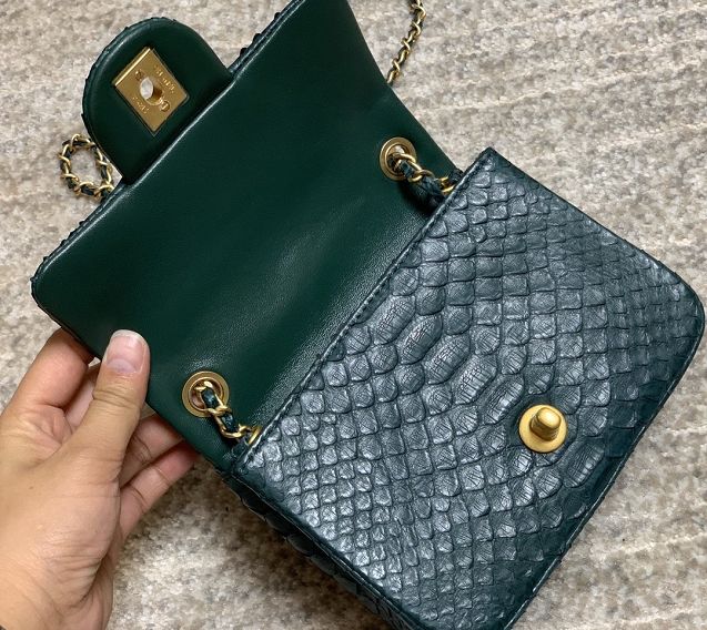 CC original python leather small flap bag AS1786 green