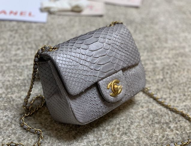 CC original python leather small flap bag AS1786 grey